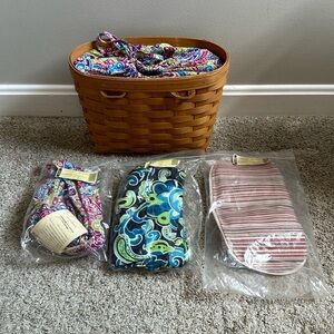 Longaberger SISTERS Medium Boardwalk Basket, Fabric Liner and Straps